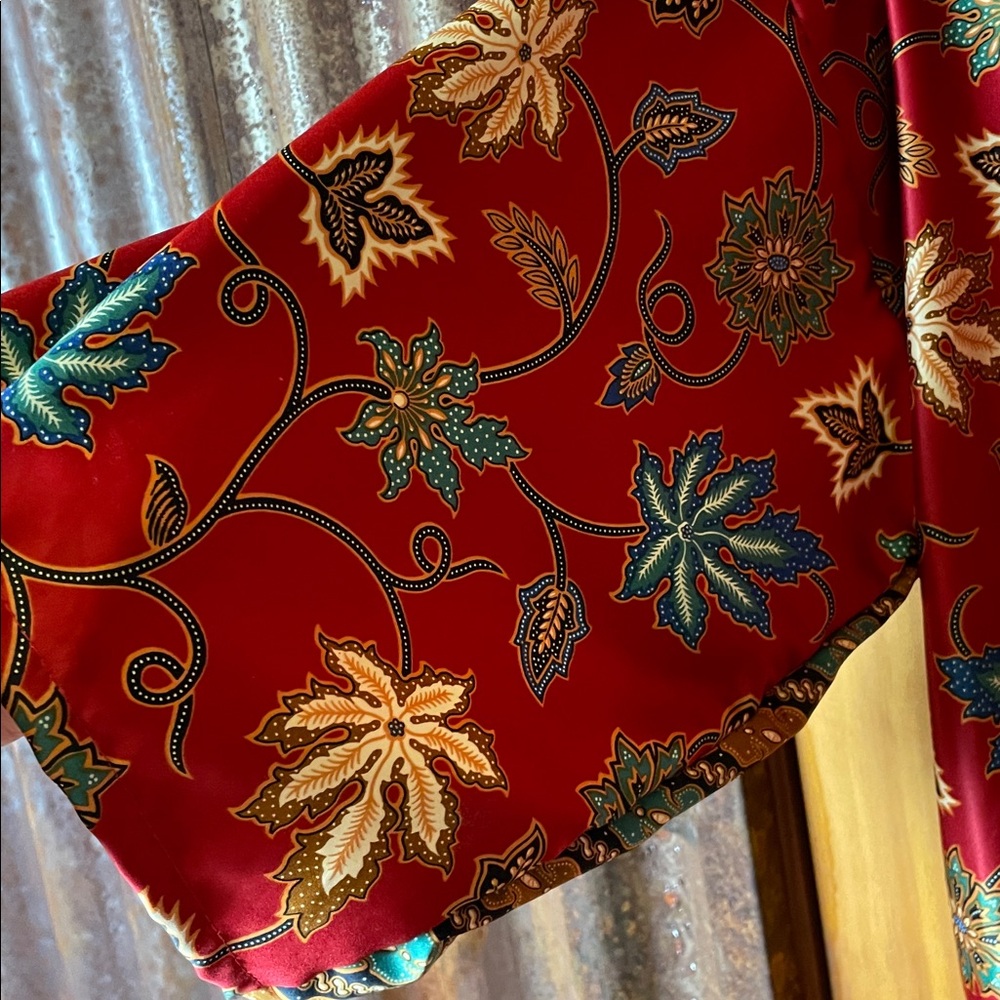 Handmade 100% Pure SILK Floral Red Kimono Robe, OS - Picture 4 of 6